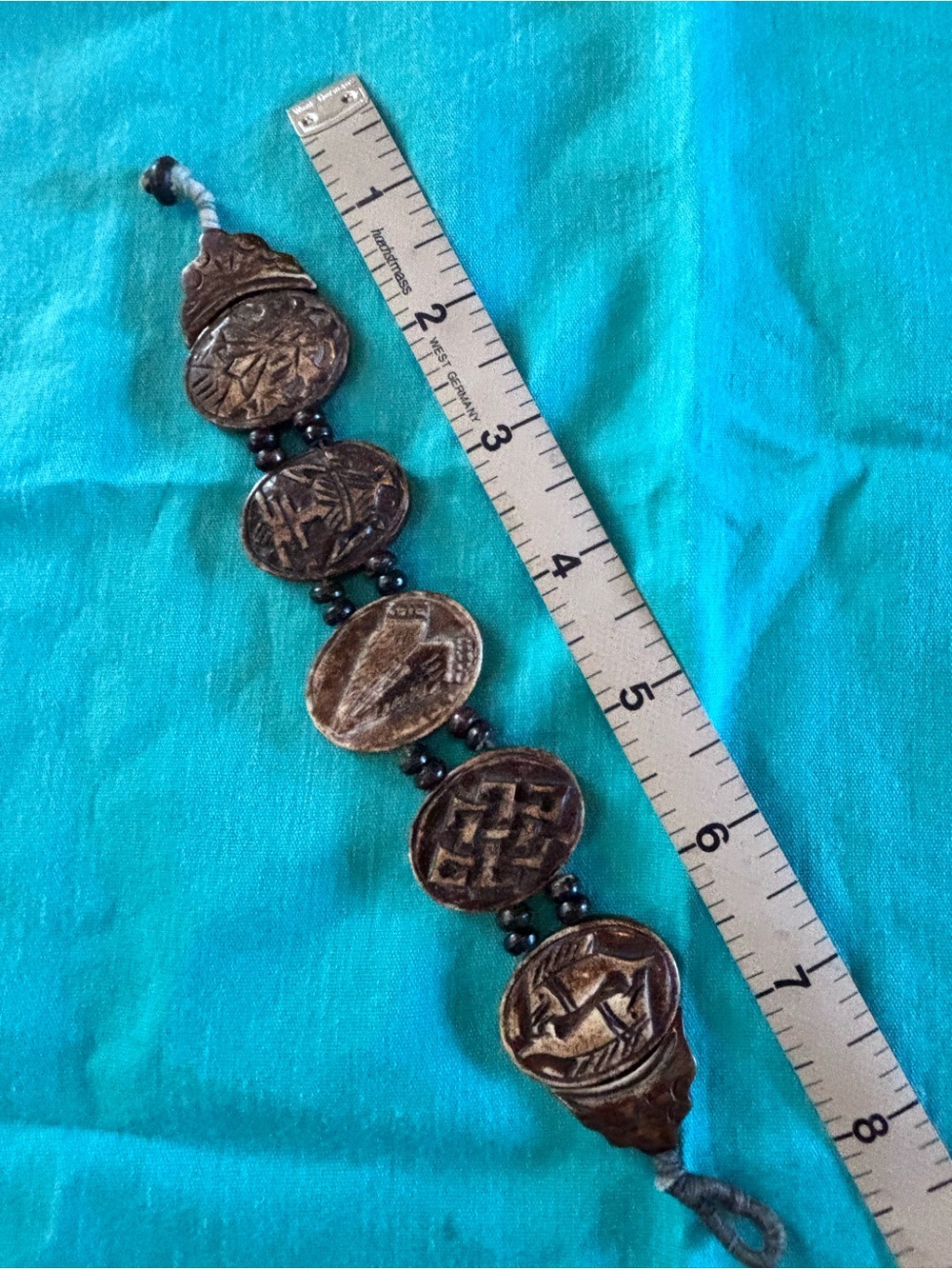 Vintage Hand Carved 5 Symbols Tibetan Yak Bone Bracelet